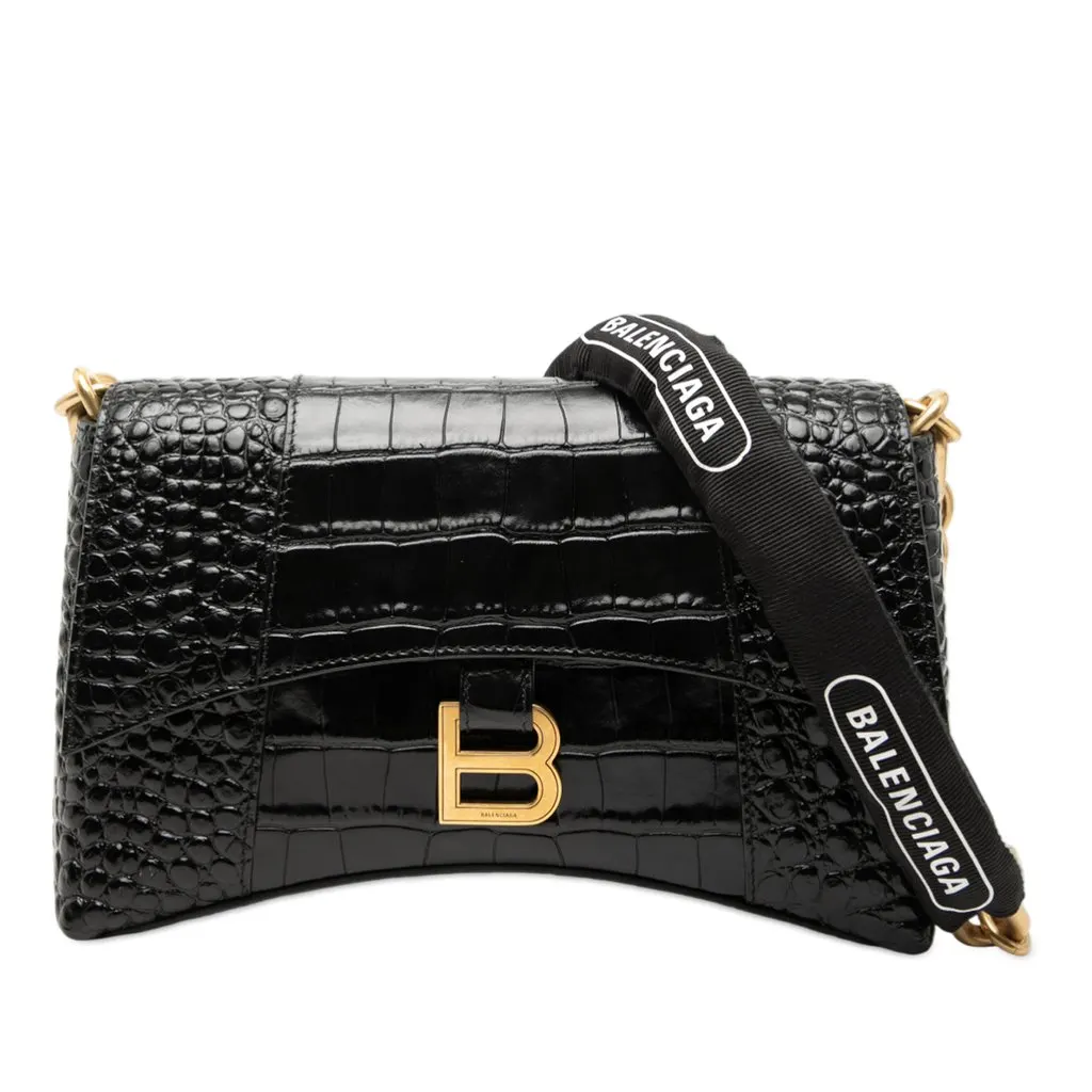 Balenciaga Croc Embossed Leather Downtown Crossbody XS Black Leather Very good - Front View
