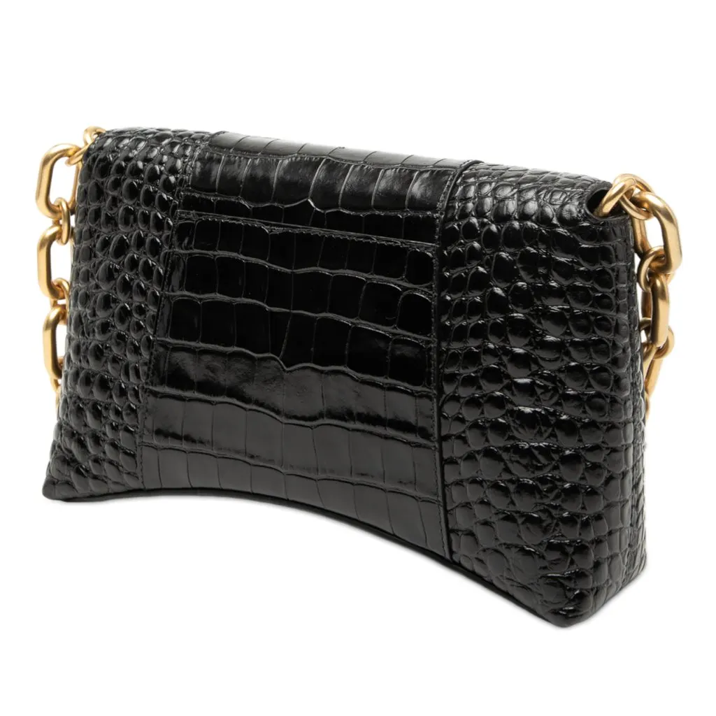 Balenciaga Croc Embossed Leather Downtown Crossbody XS Black Leather Very good - Back View