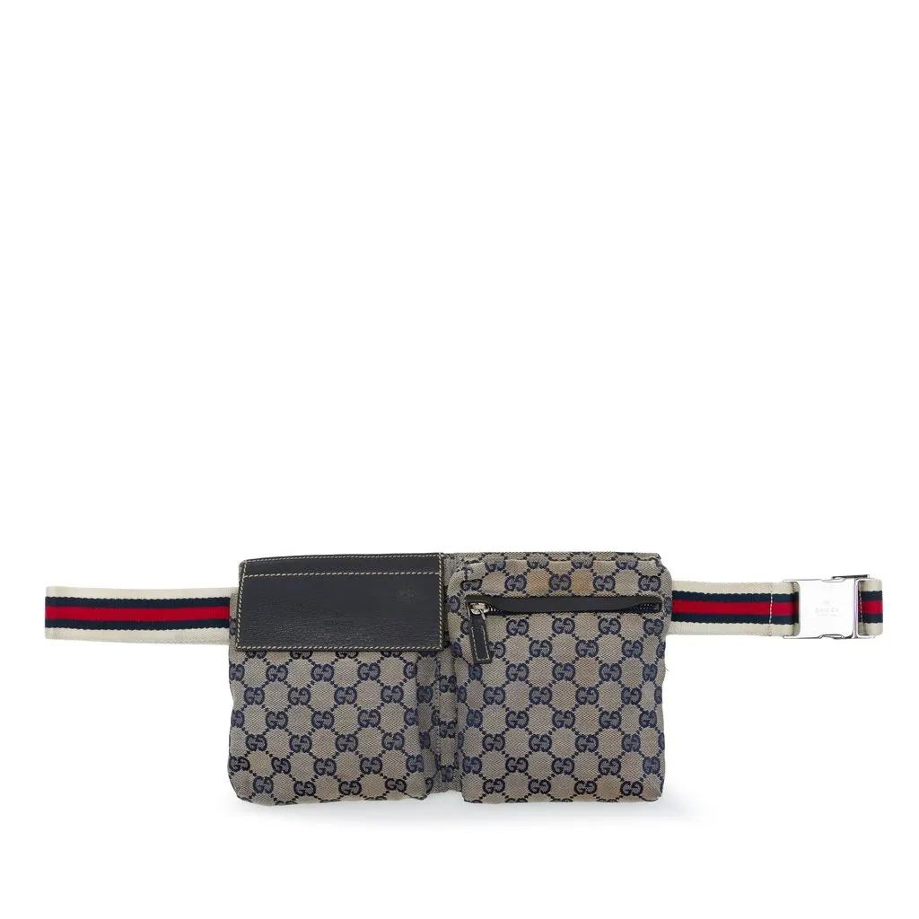 Gucci GG Canvas Web Double Pocket Belt Bag Beige Very good - Front View