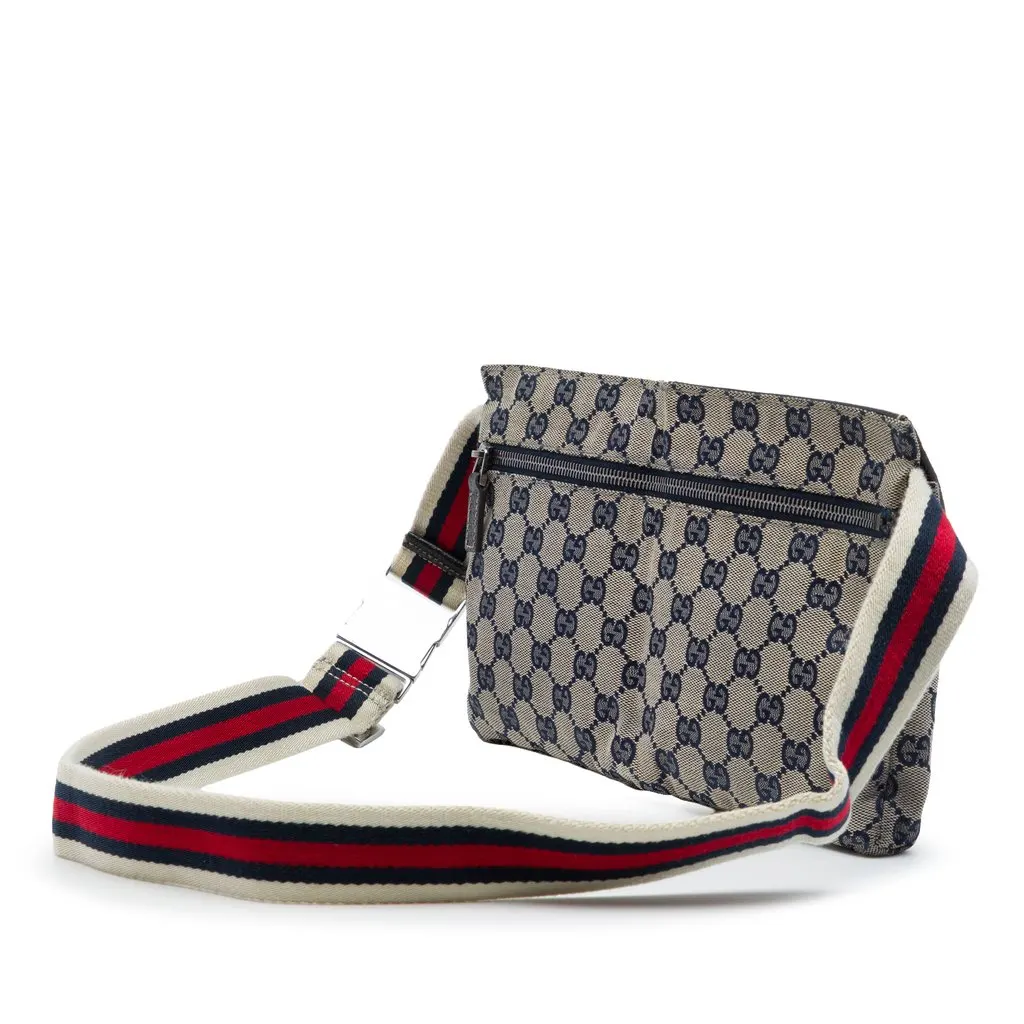 Gucci GG Canvas Web Double Pocket Belt Bag Beige Very good - Back View