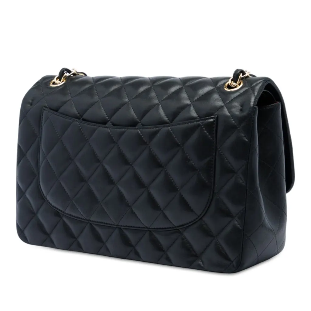 Chanel Jumbo Classic Lambskin Double Flap Black Leather Very good - Back View