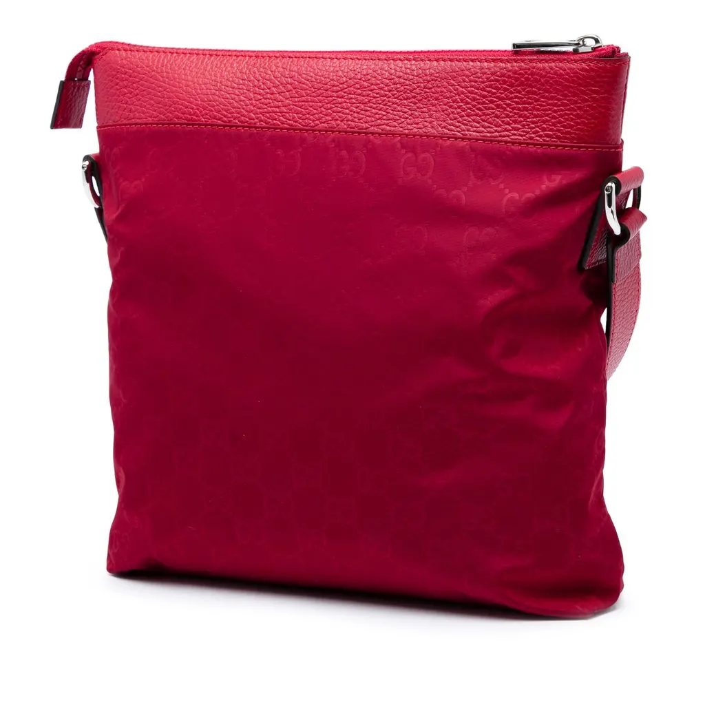 Gucci GG Nylon Flat Messenger Bag Red Very good - Back View