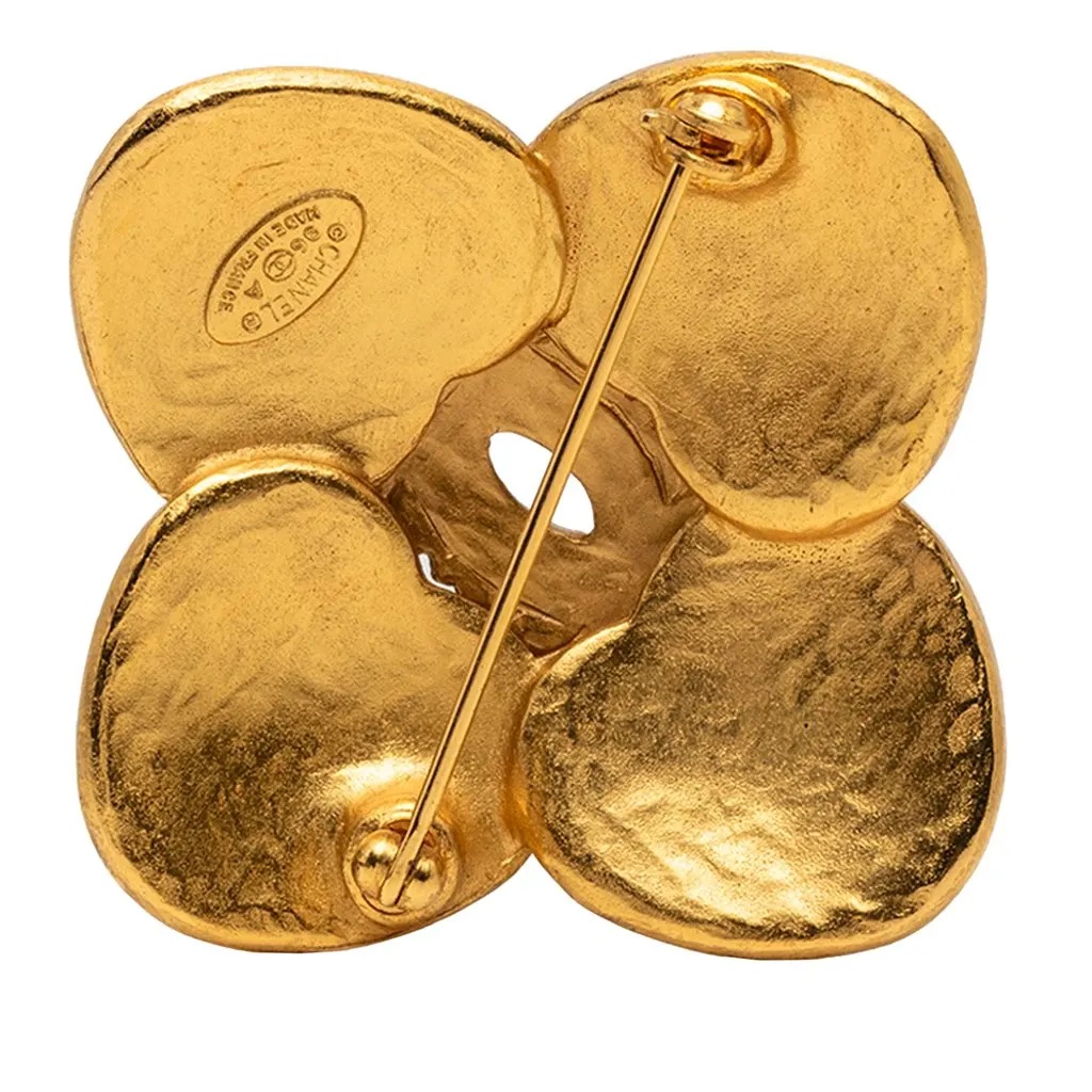 Chanel CC Gold Plated Grapevine Clover Brooch Gold Metal Very good - Back View