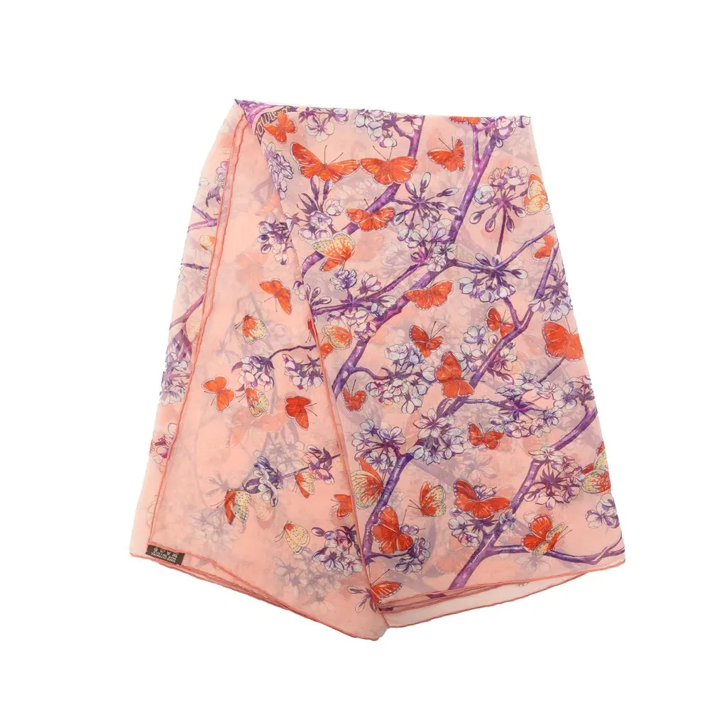 Hermès Vol Amoureux des Azures Mousseline Silk Scarf 90 Pink Silk Good - Front View