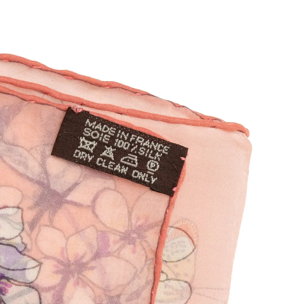 Hermès Vol Amoureux des Azures Mousseline Silk Scarf 90 Pink Silk Good - Back View