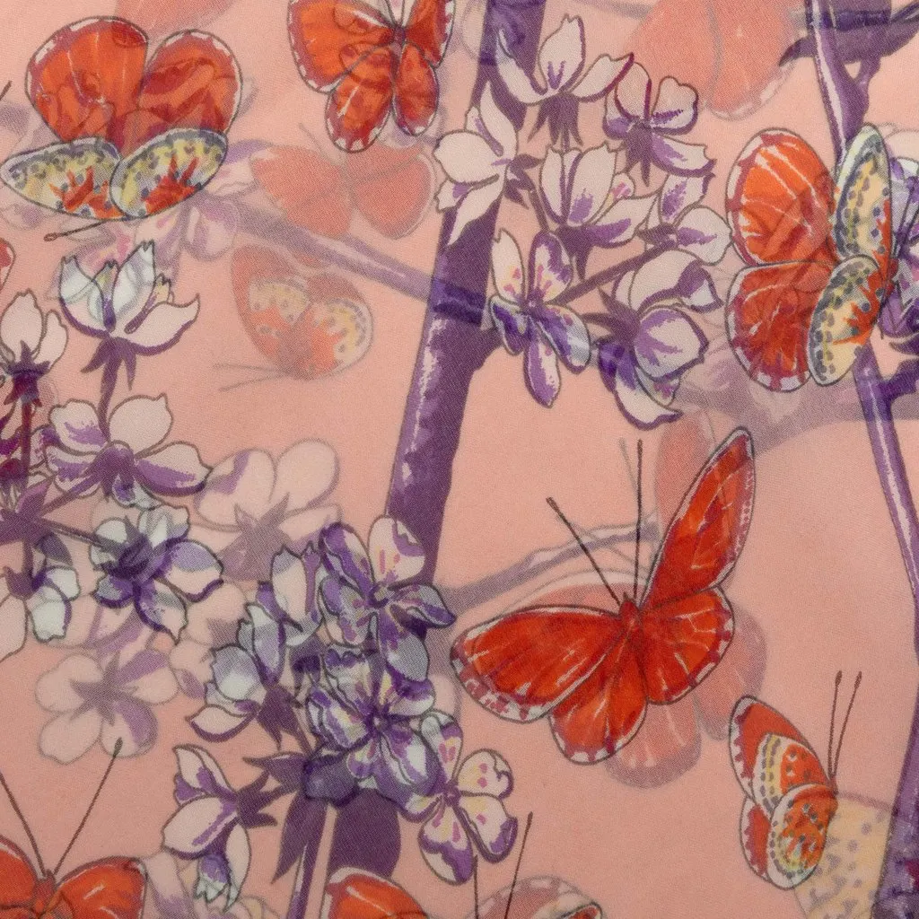 Hermès Vol Amoureux des Azures Mousseline Silk Scarf 90 Pink Silk Good - Box View