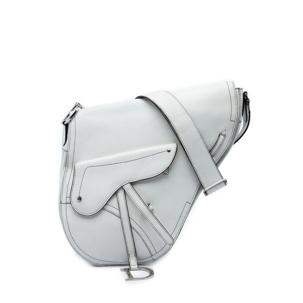 Dior Leather Baudrier Saddle Bag White Leather Very good - Front View