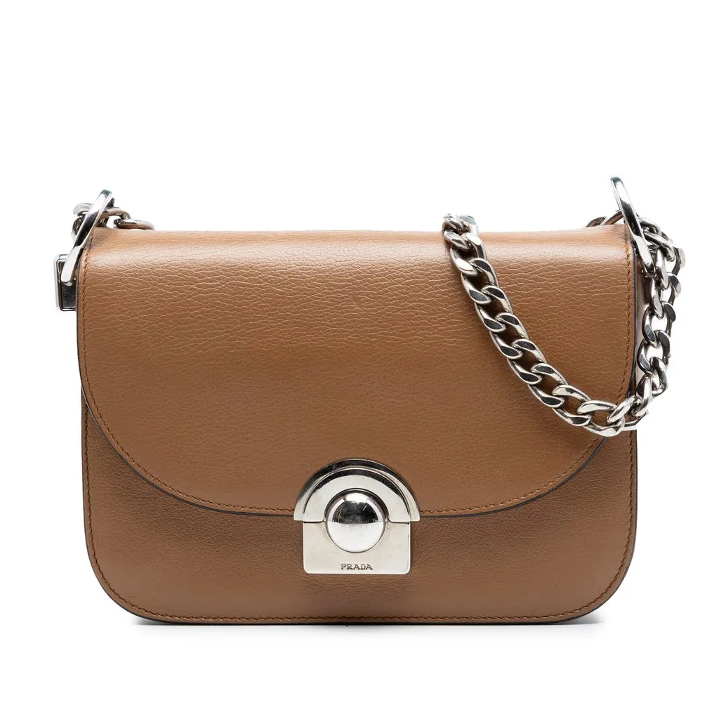 Prada Glace Calf Arcade Crossbody Brown Leather Very good - Front View