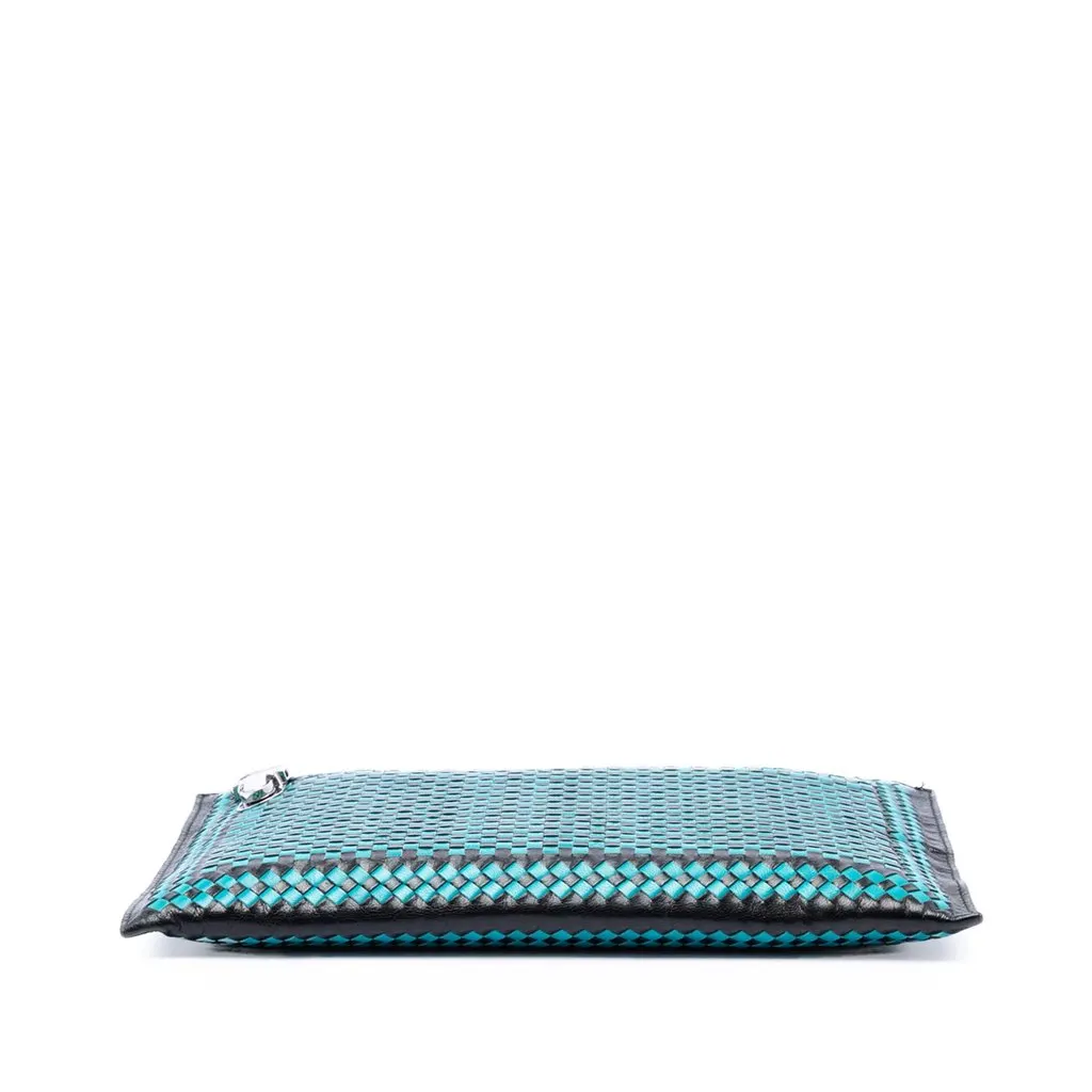 Prada Woven Goatskin Madras Zip Clutch Blue Leather Very good - Inside View