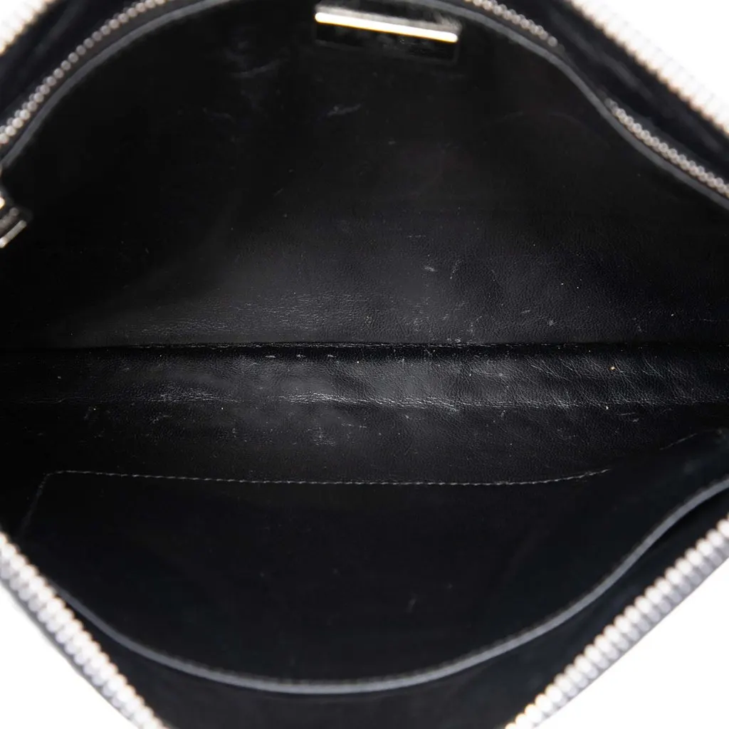 Prada Woven Goatskin Madras Zip Clutch Blue Leather Very good - Model View