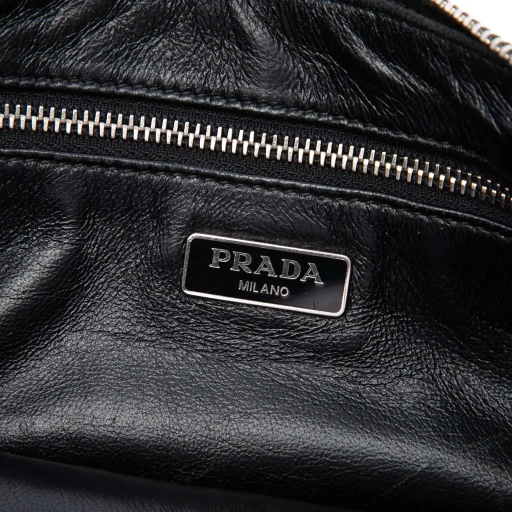 Prada Woven Goatskin Madras Zip Clutch Blue Leather Very good - Box View