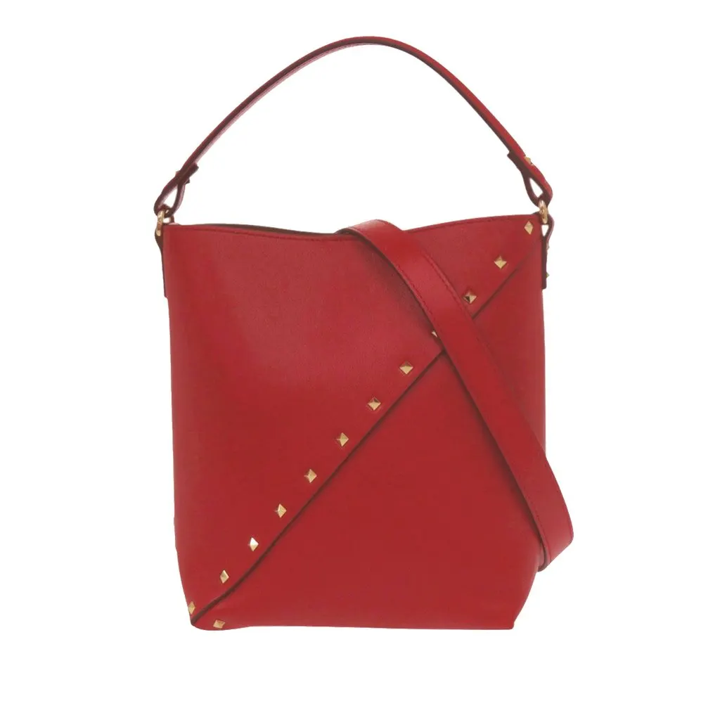 Valentino Leather Rockstud Wispy Bucket Bag Red Leather Very good - Front View