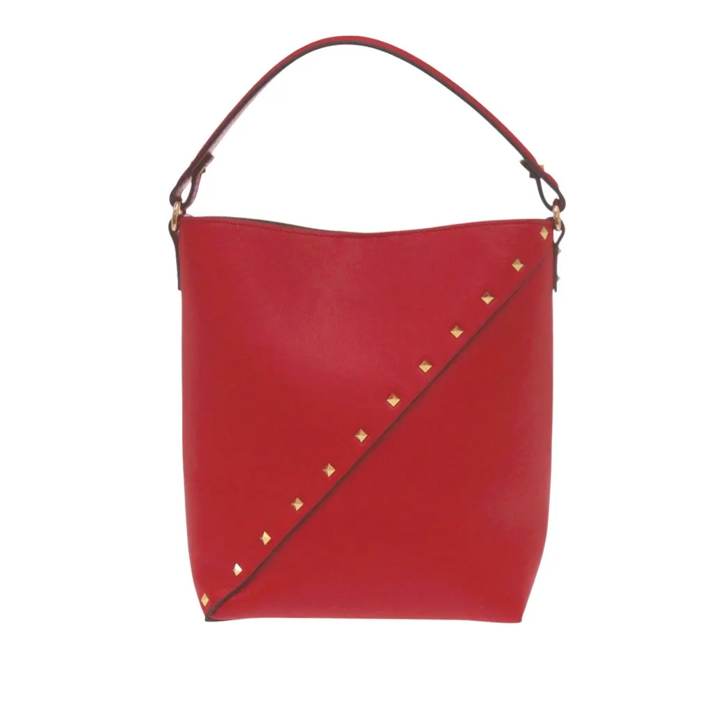 Valentino Leather Rockstud Wispy Bucket Bag Red Leather Very good - Back View