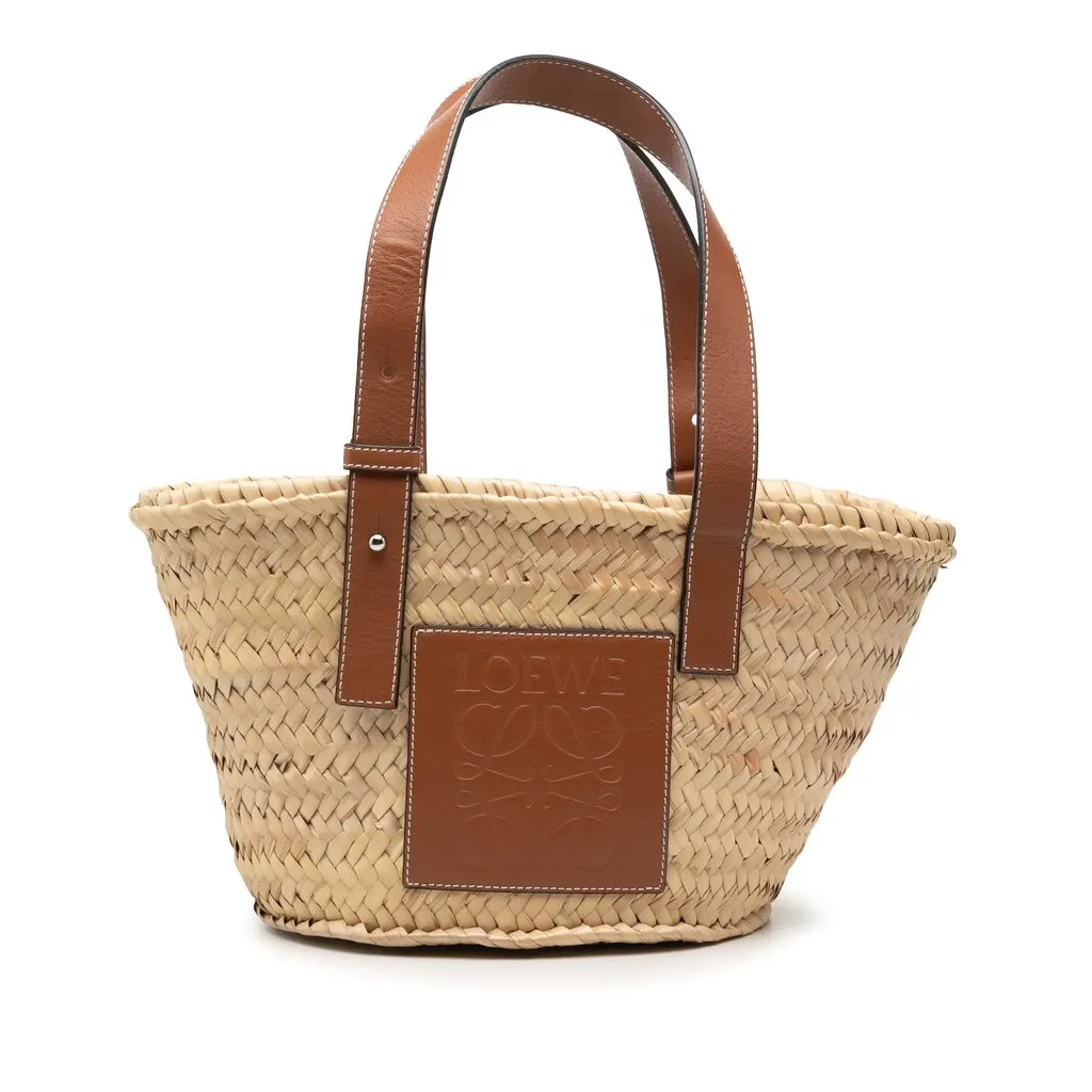 LOEWE Small Raffia Anagram Basket Tote Beige Very good - Front View