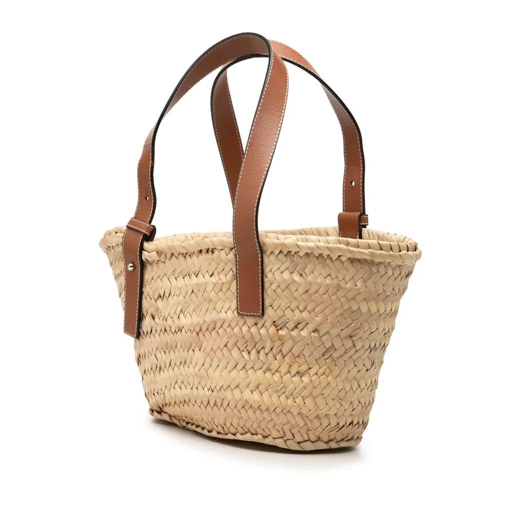 LOEWE Small Raffia Anagram Basket Tote Beige Very good - Back View