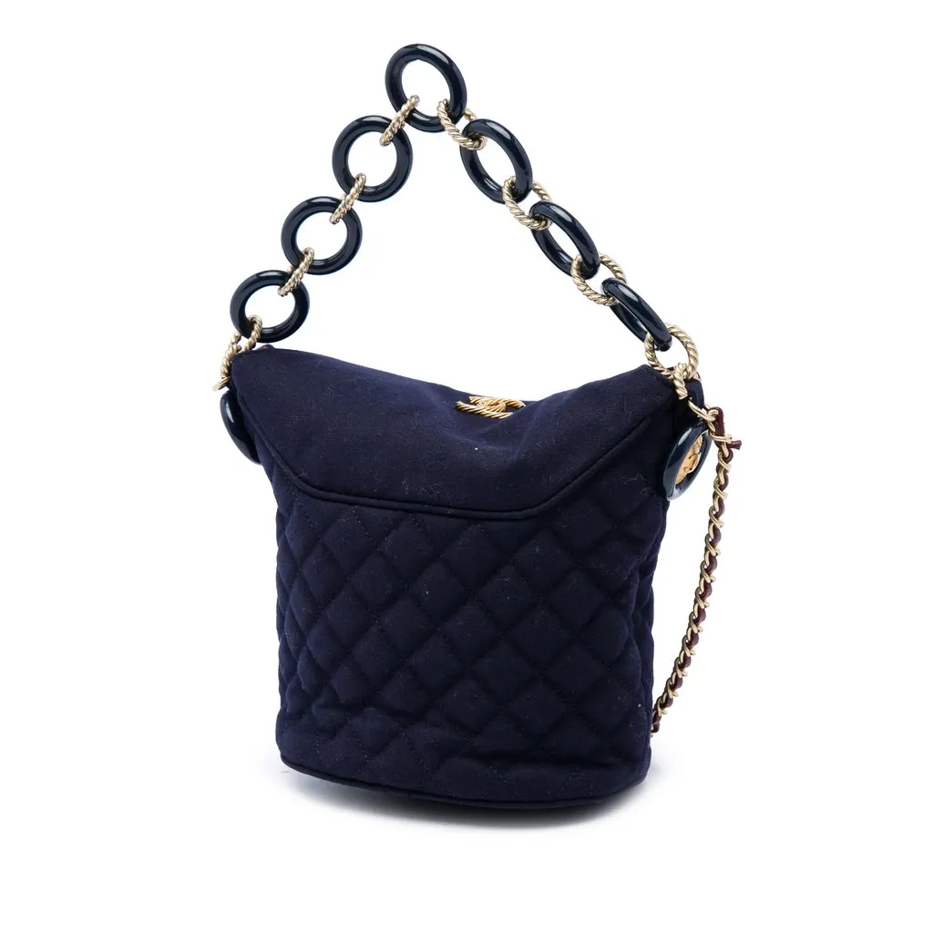 Chanel Paris Hamburg Quilted Wool Coco Sailor Charms Bucket Bag Blue Wool Very good - Back View
