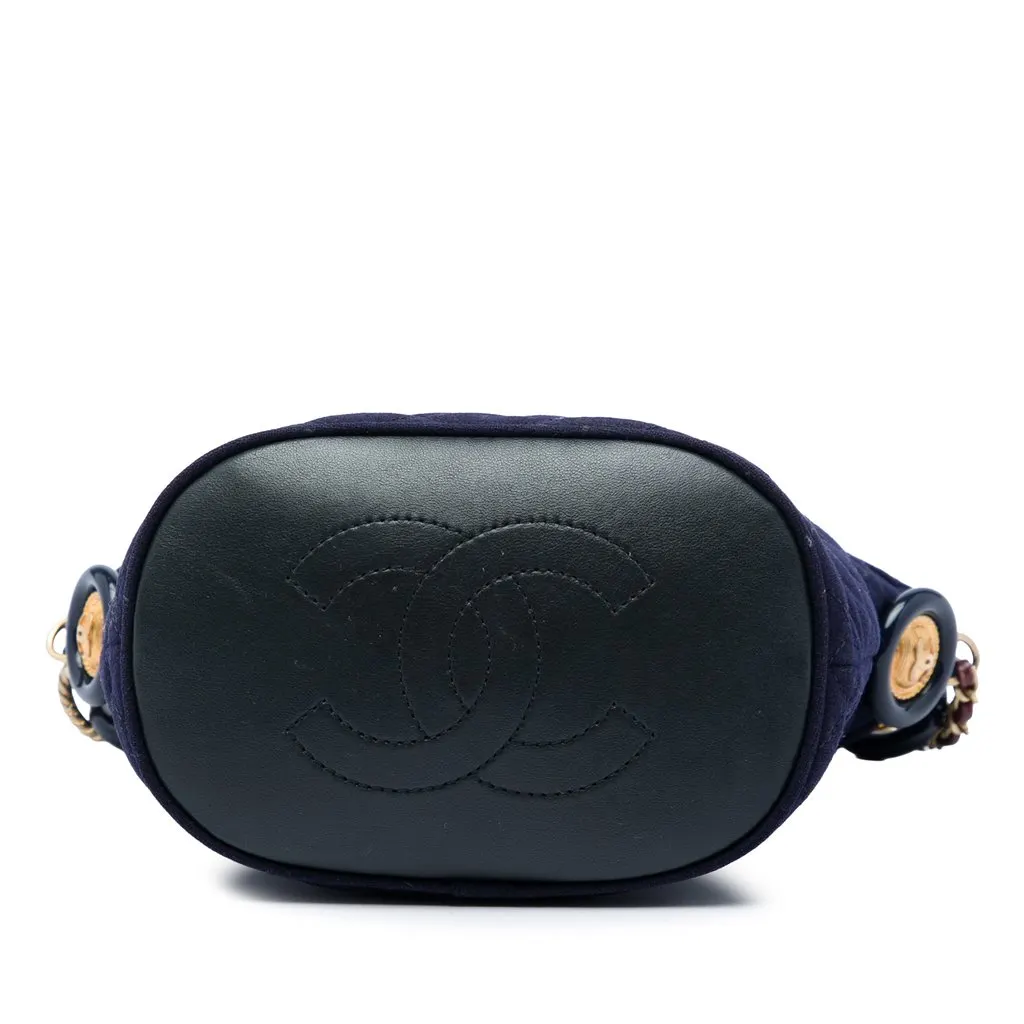 Chanel Paris Hamburg Quilted Wool Coco Sailor Charms Bucket Bag Blue Wool Very good - Inside View