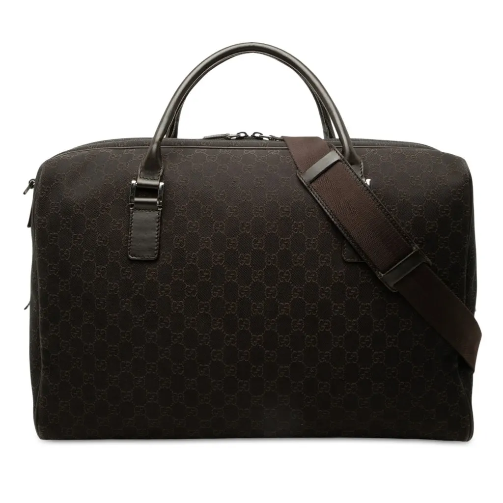 Gucci GG Denim Travel Bag Brown Denim Good - Front View