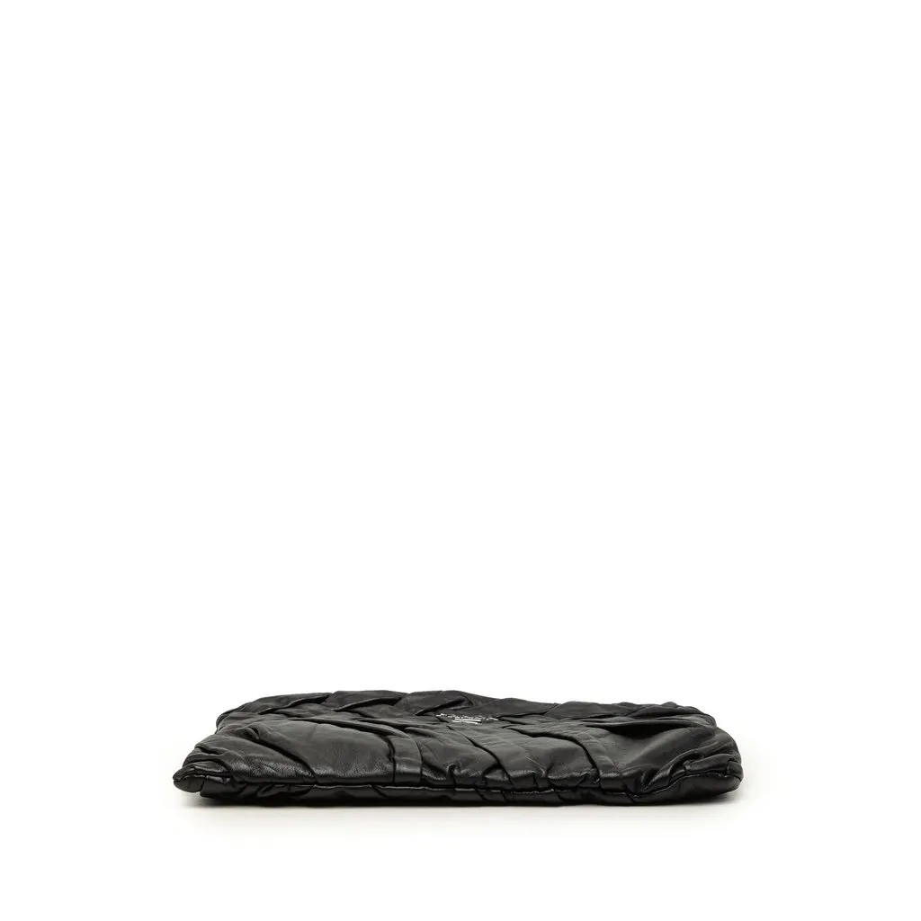 Prada Calfskin Diamond Pleated Clutch Black Leather Very good - Inside View