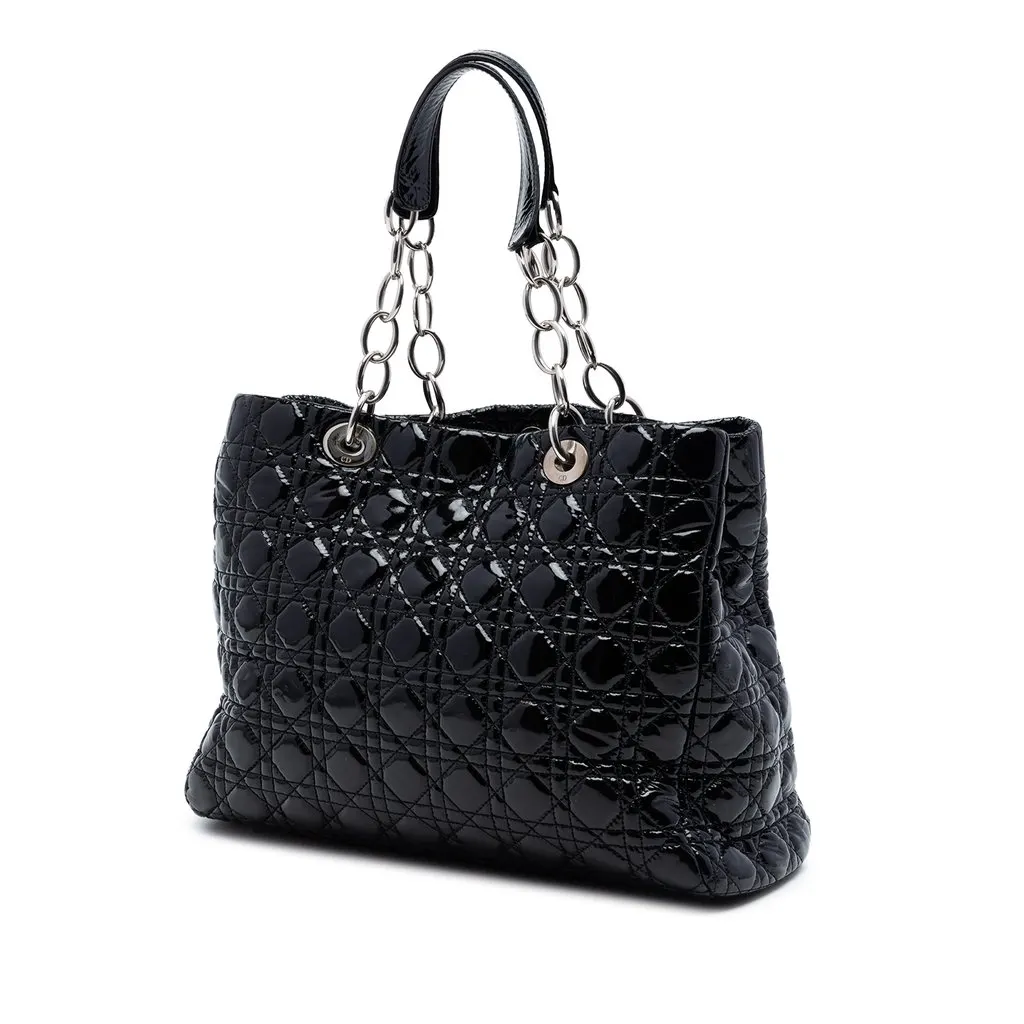 Dior Large Patent Cannage Lady Dior Soft Shopping Tote Black Leather Very good - Back View