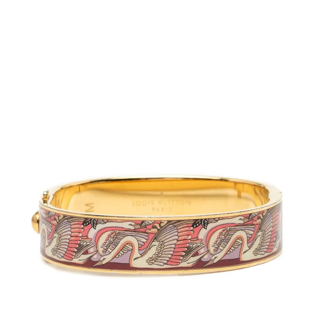 Louis Vuitton Gold Plated Enamel Monogram Confidential Hinge Bracelet M Pink Very good - Front View