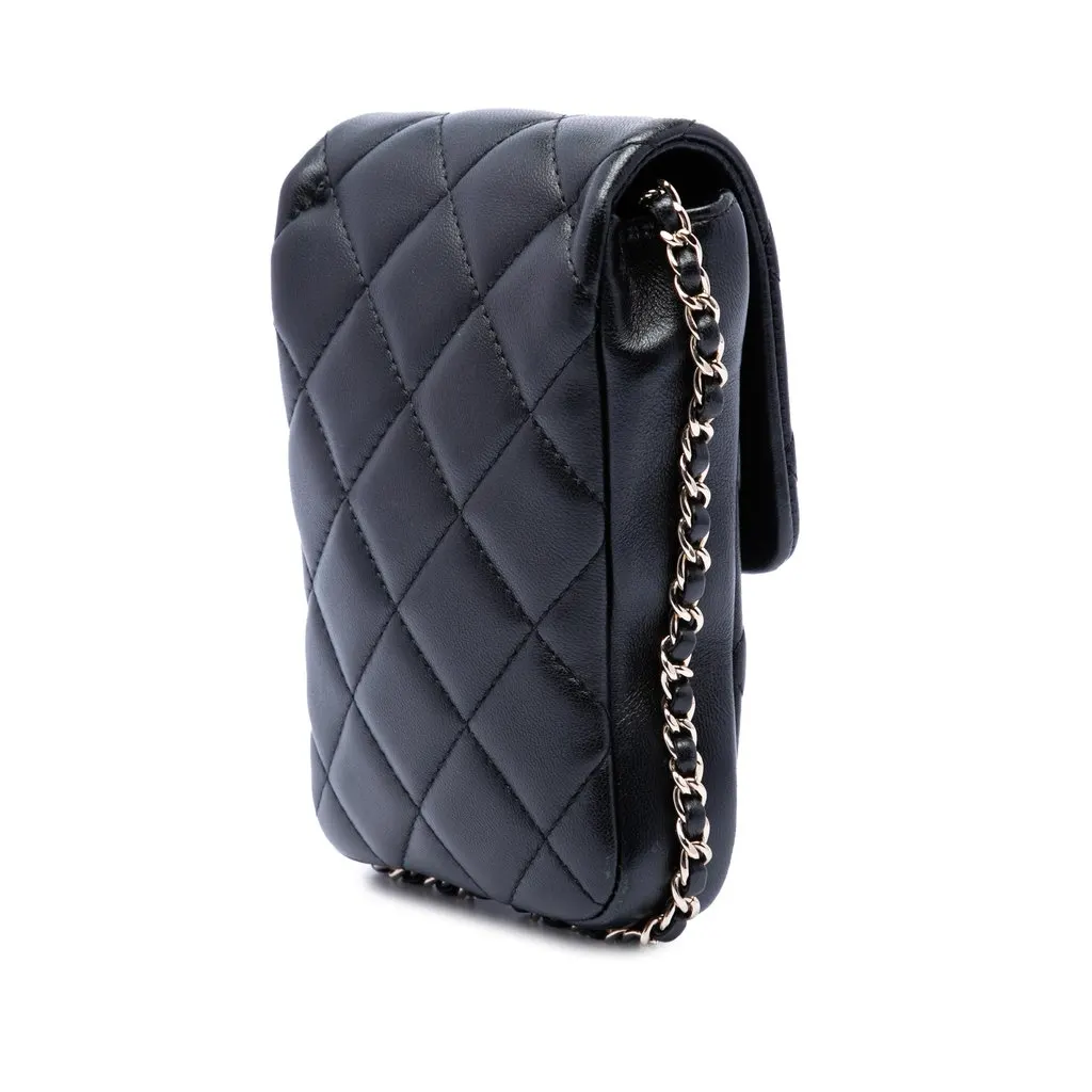 Chanel Quilted Lambskin My Precious Pearls Phone Holder with Chain Black Leather Very good - Back View