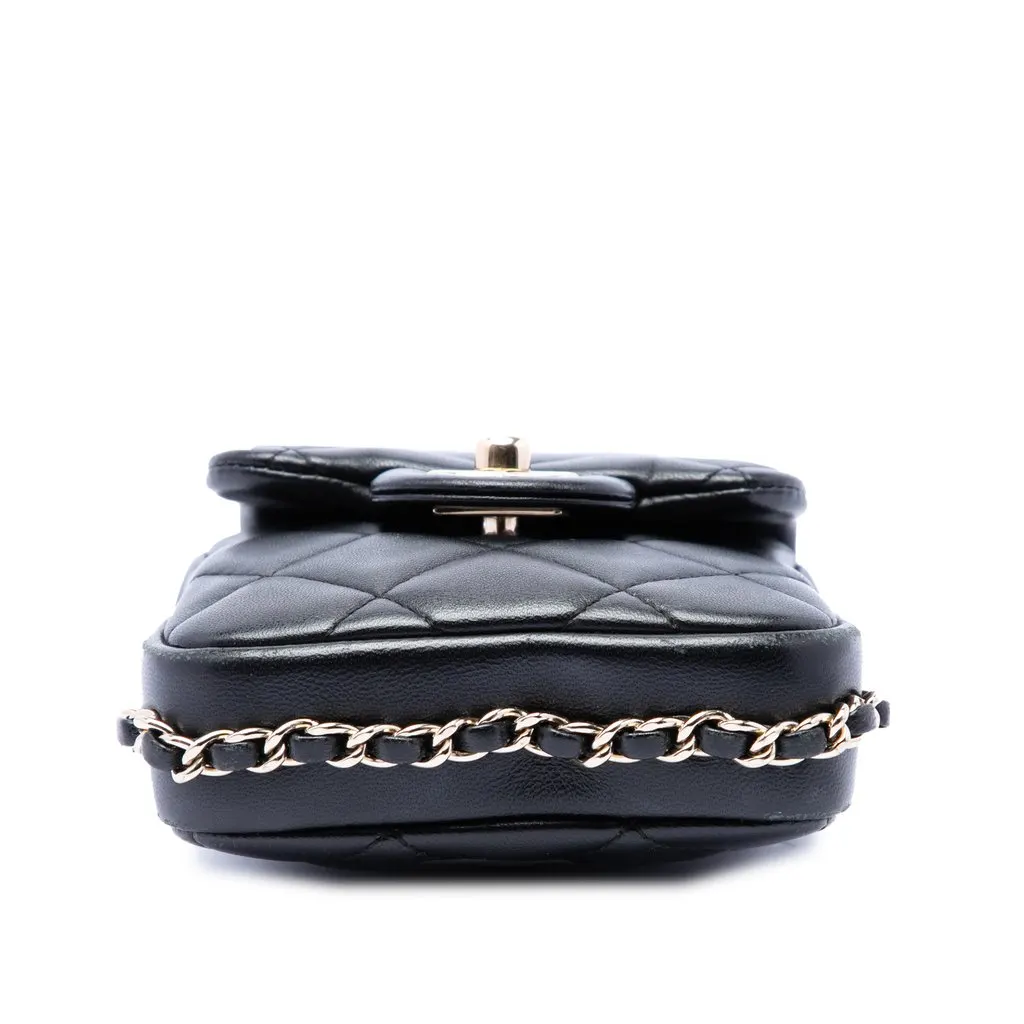 Chanel Quilted Lambskin My Precious Pearls Phone Holder with Chain Black Leather Very good - Inside View