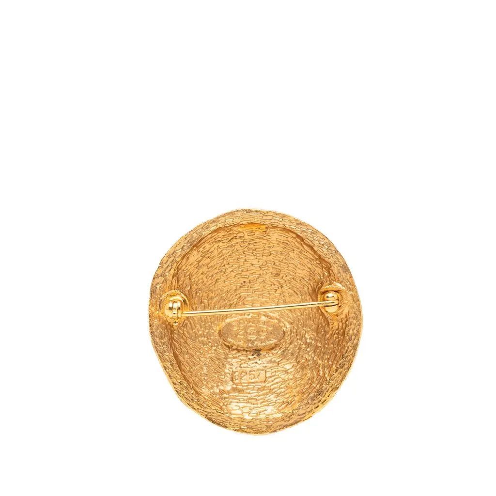 Chanel CC Gold Plated Round Pin Brooch Gold Metal Very good - Back View