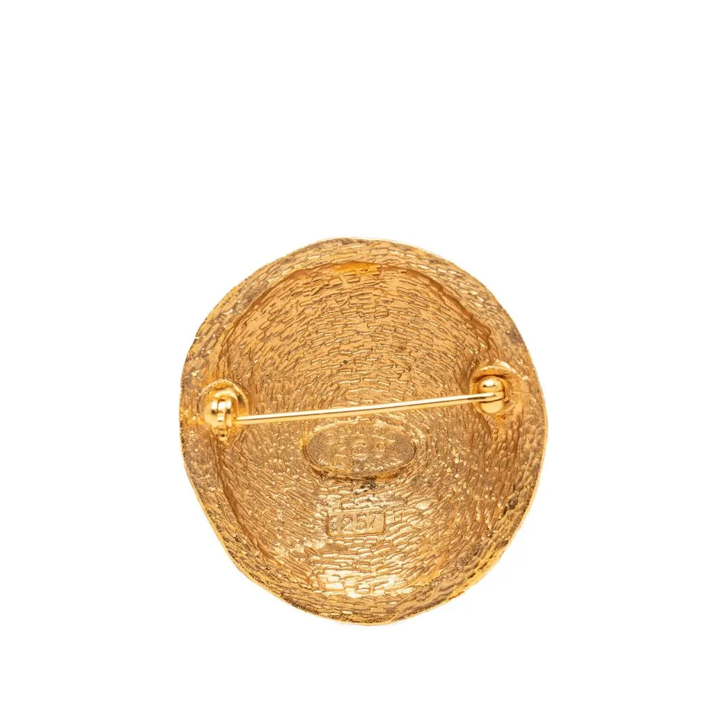 Chanel CC Gold Plated Round Pin Brooch Gold Metal Very good - Inside View