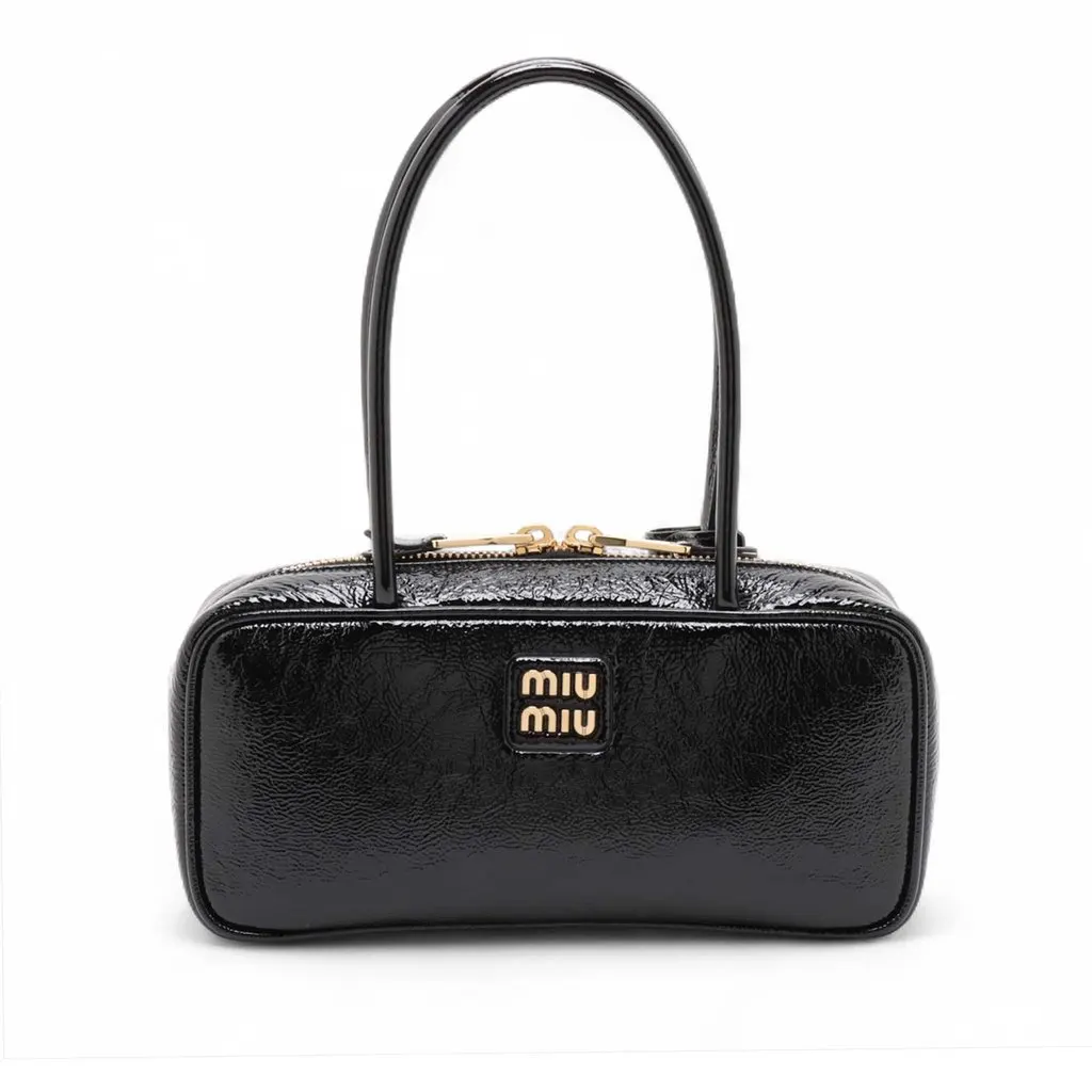 Miu Miu Small Naplak Patent Logo Beau Handbag Black Leather Very good - Front View