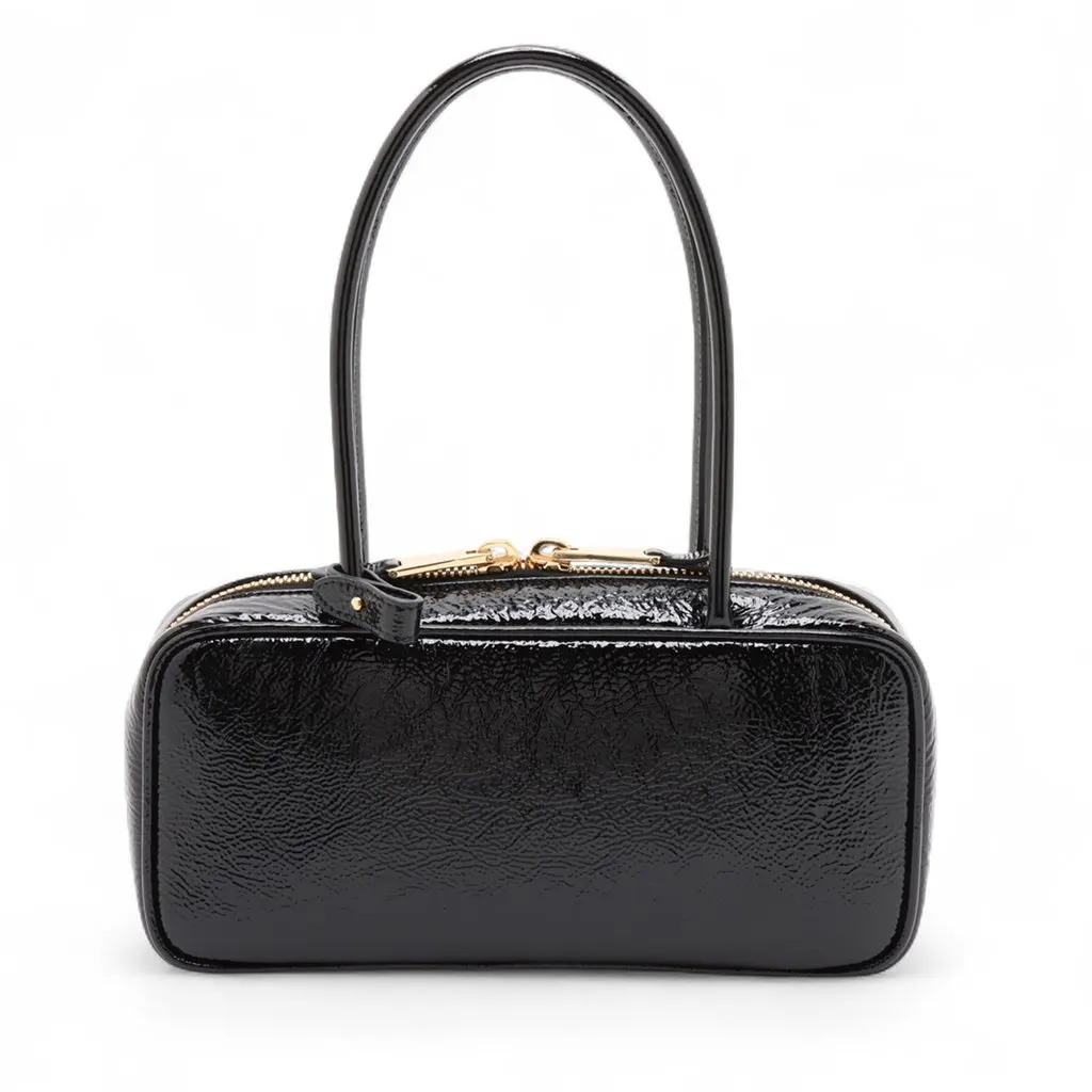 Miu Miu Small Naplak Patent Logo Beau Handbag Black Leather Very good - Back View