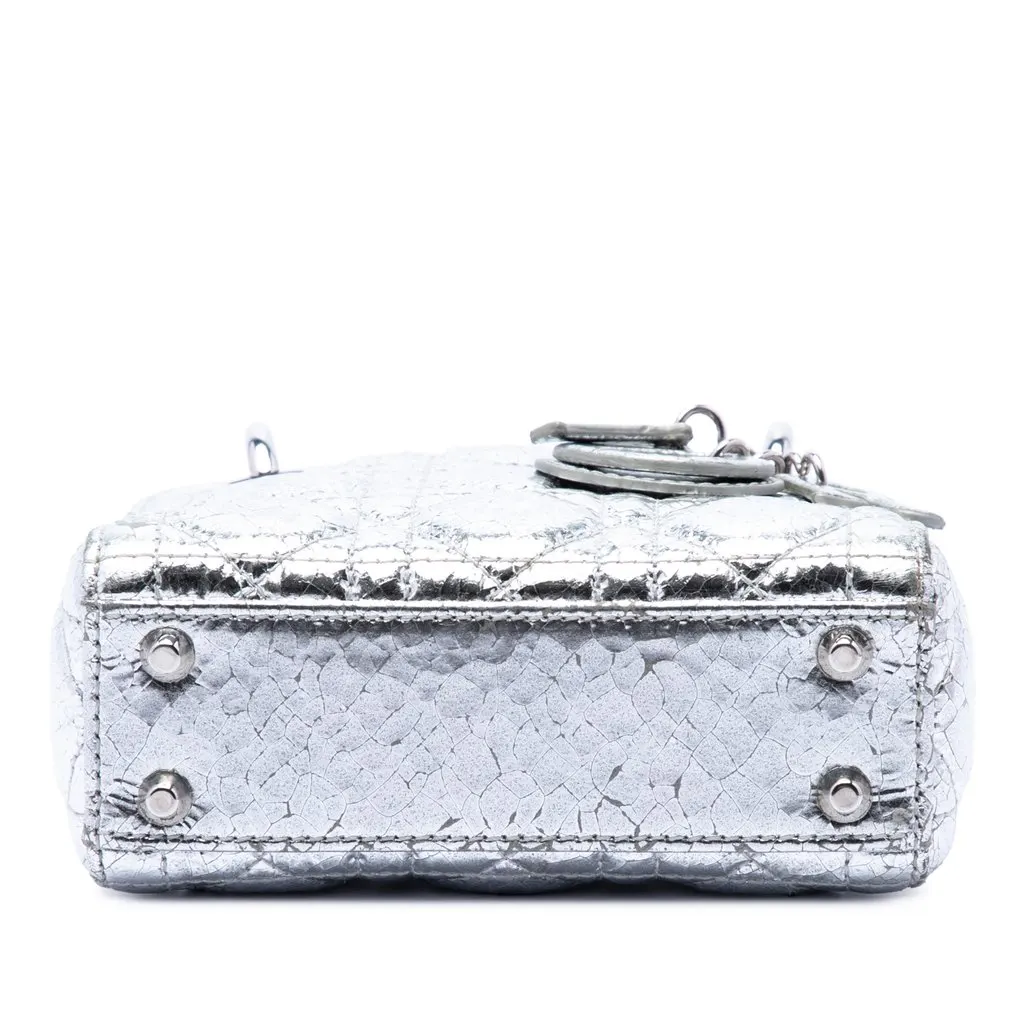 Dior Micro Metallic Crinkled Calfskin Cannage Lady Dior Silver Leather Very good - Inside View