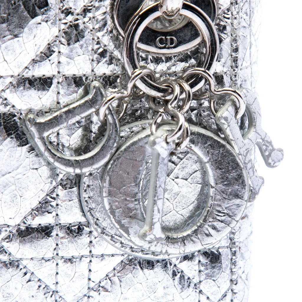 Dior Micro Metallic Crinkled Calfskin Cannage Lady Dior Silver Leather Very good - Box View