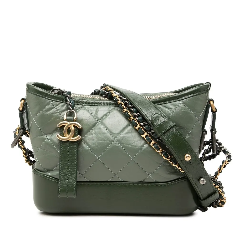 Chanel Small Bicolor Aged Calfskin Gabrielle Crossbody Green Leather Very good - Front View