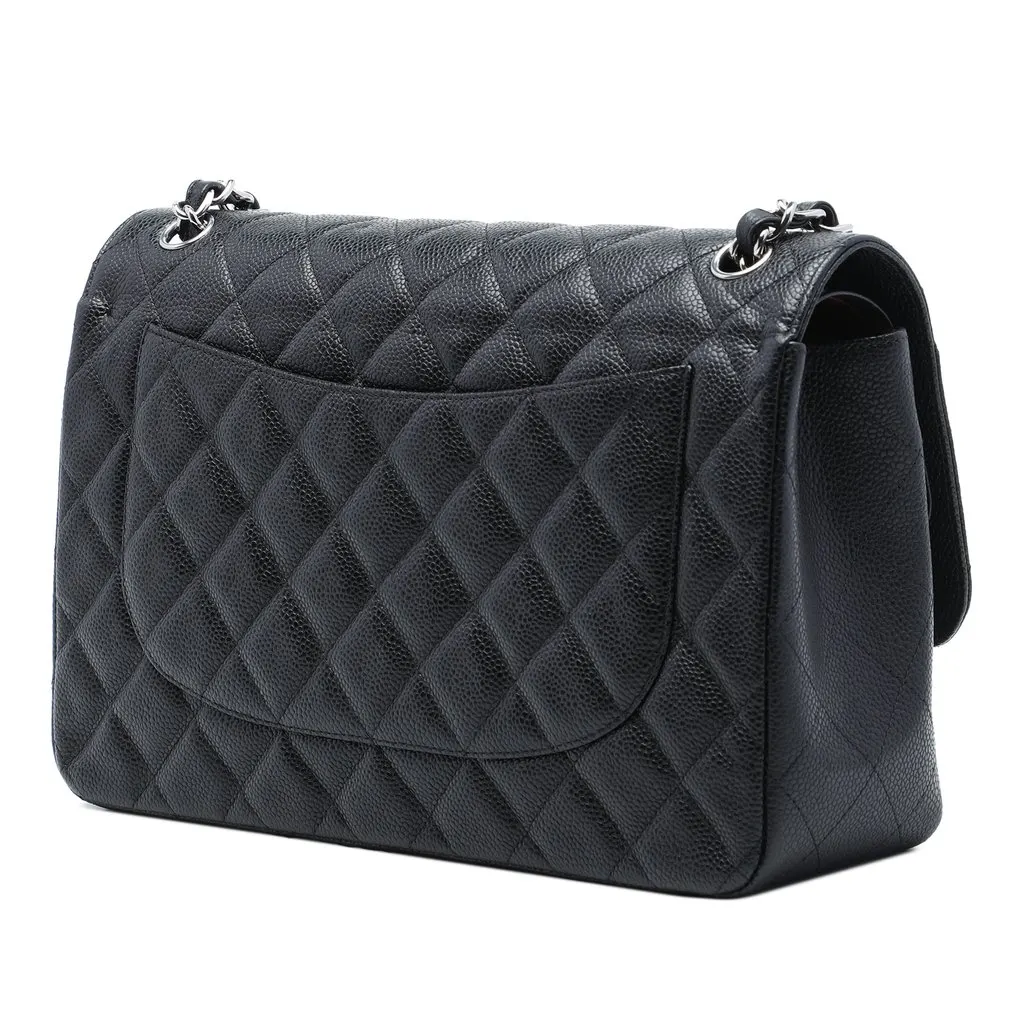 Chanel Jumbo Classic Caviar Double Flap Black Leather Very good - Back View