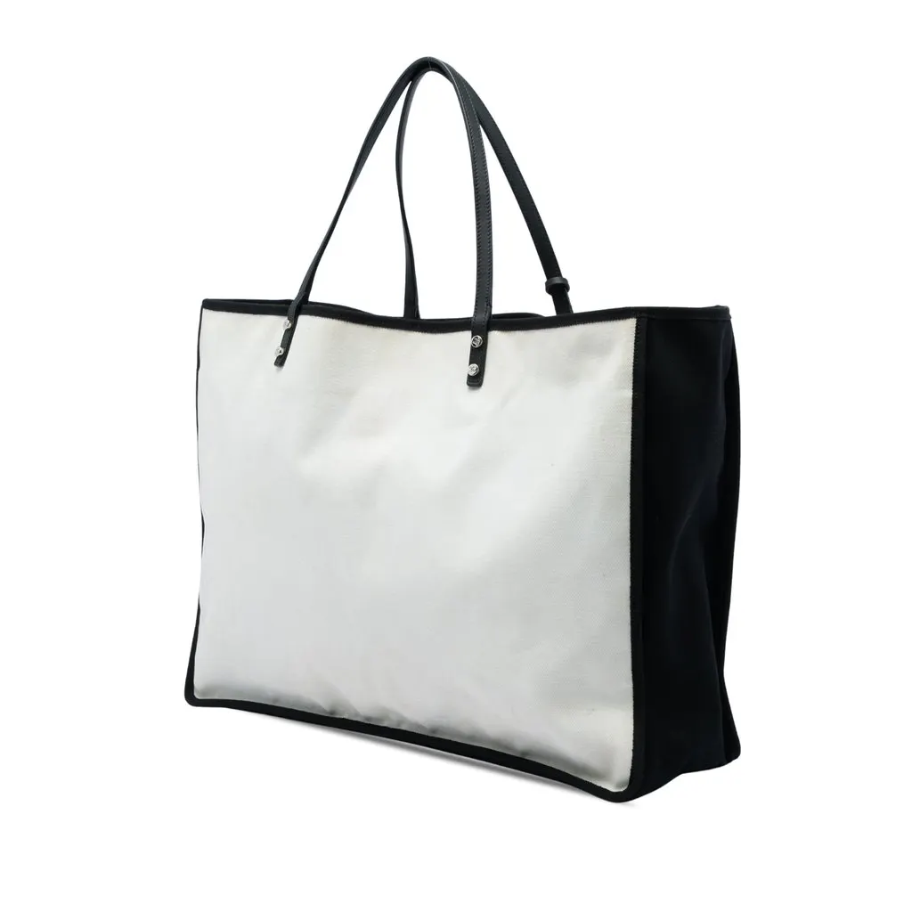 Chanel Bicolor Canvas Ladies First Shopping Tote White Canvas Good - Back View