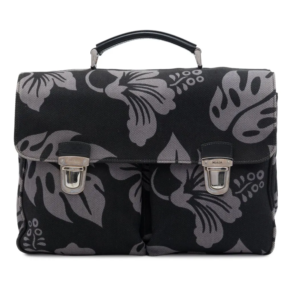 Prada Canvas Floral Print Business Bag