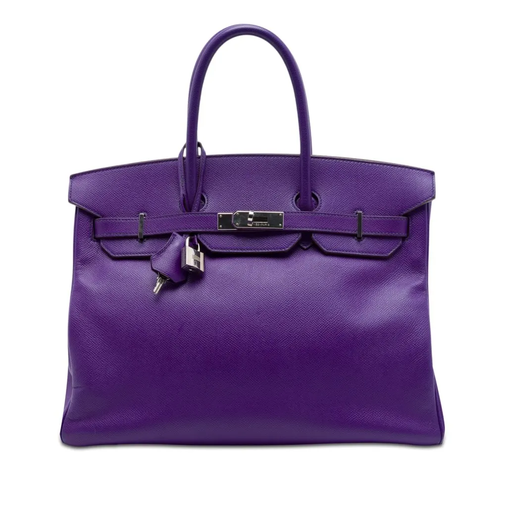 Hermès Epsom Birkin Retourne 35 Purple Leather Very good - Front View