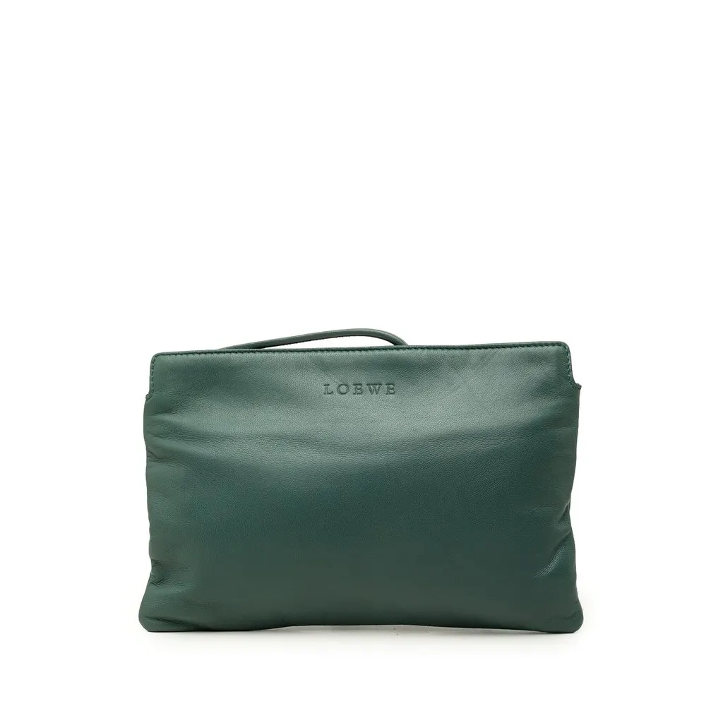 Loewe Leather Logo Wristlet Pouch Material Green Leather Very good - Front View