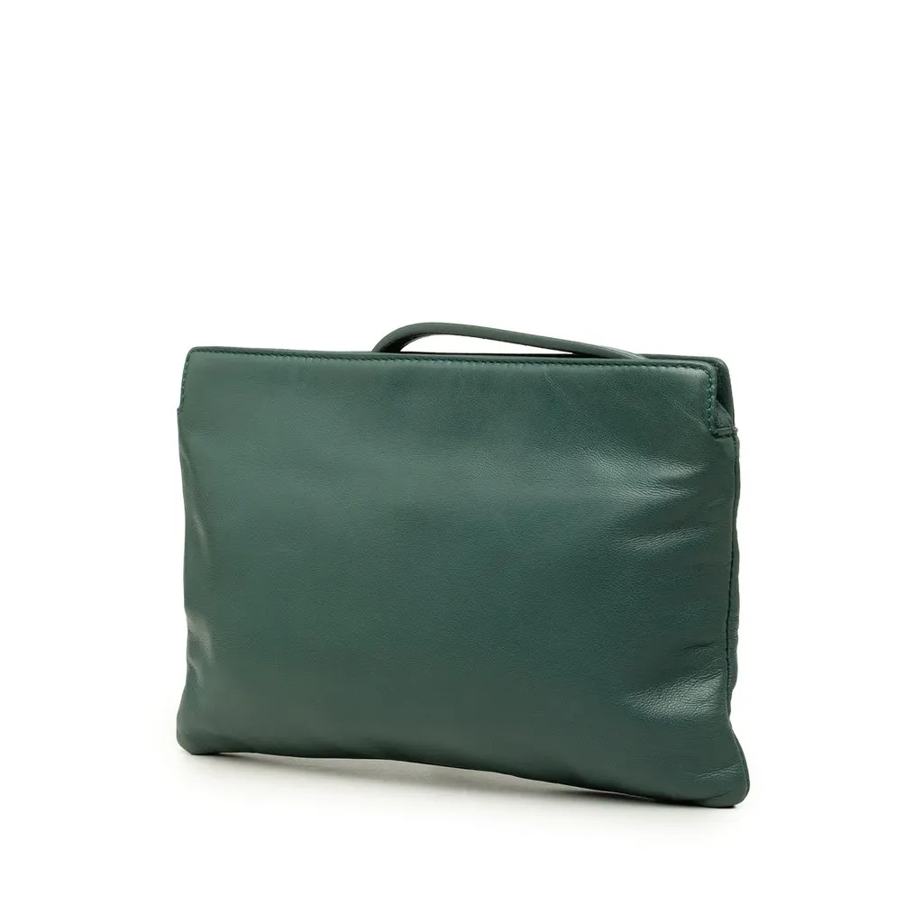 Loewe Leather Logo Wristlet Pouch Material Green Leather Very good - Back View