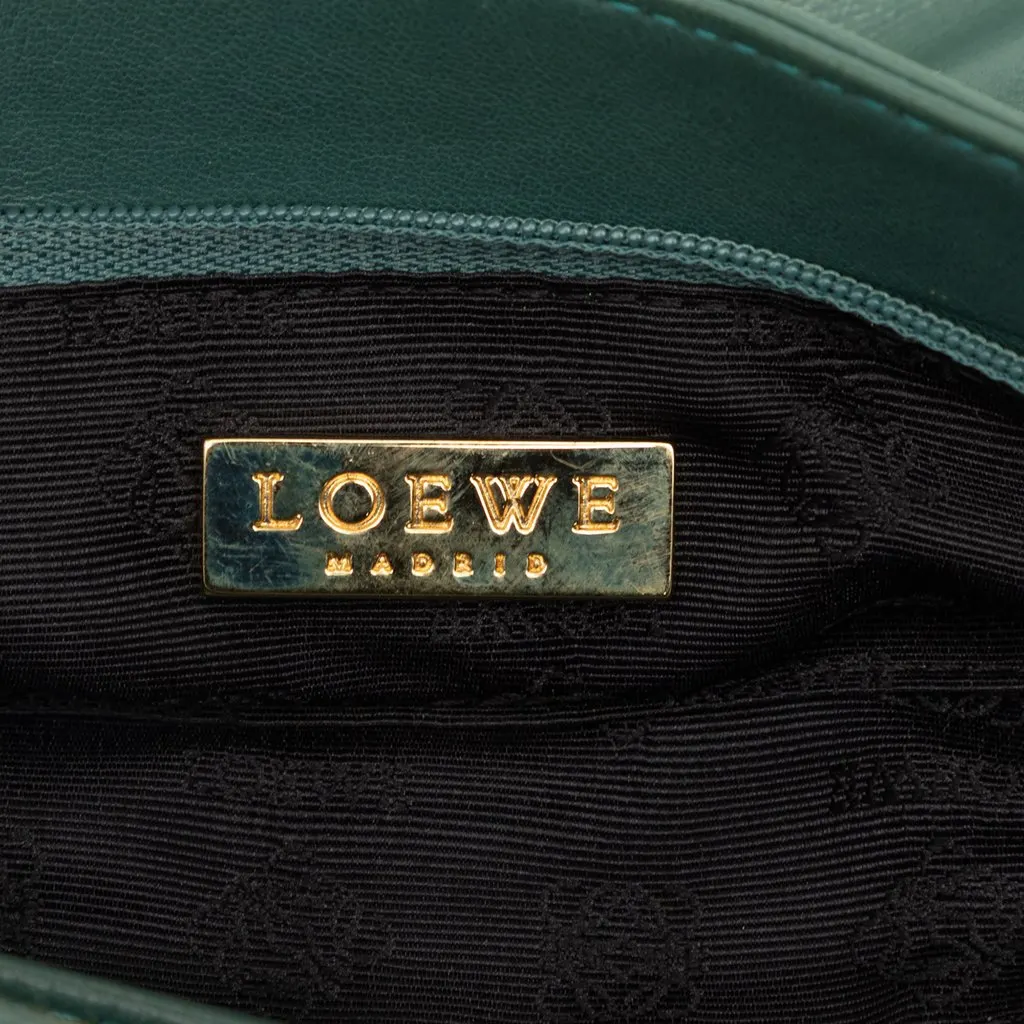 Loewe Leather Logo Wristlet Pouch Material Green Leather Very good - Box View