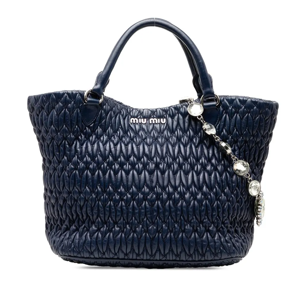 Miu Miu Matelasse Nappa Crystal Satchel Blue Leather Very good - Front View