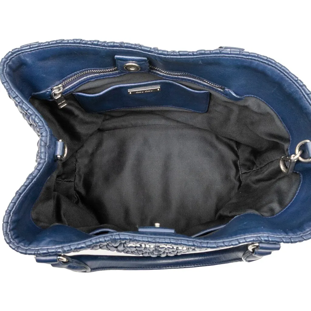 Miu Miu Matelasse Nappa Crystal Satchel Blue Leather Very good - Model View