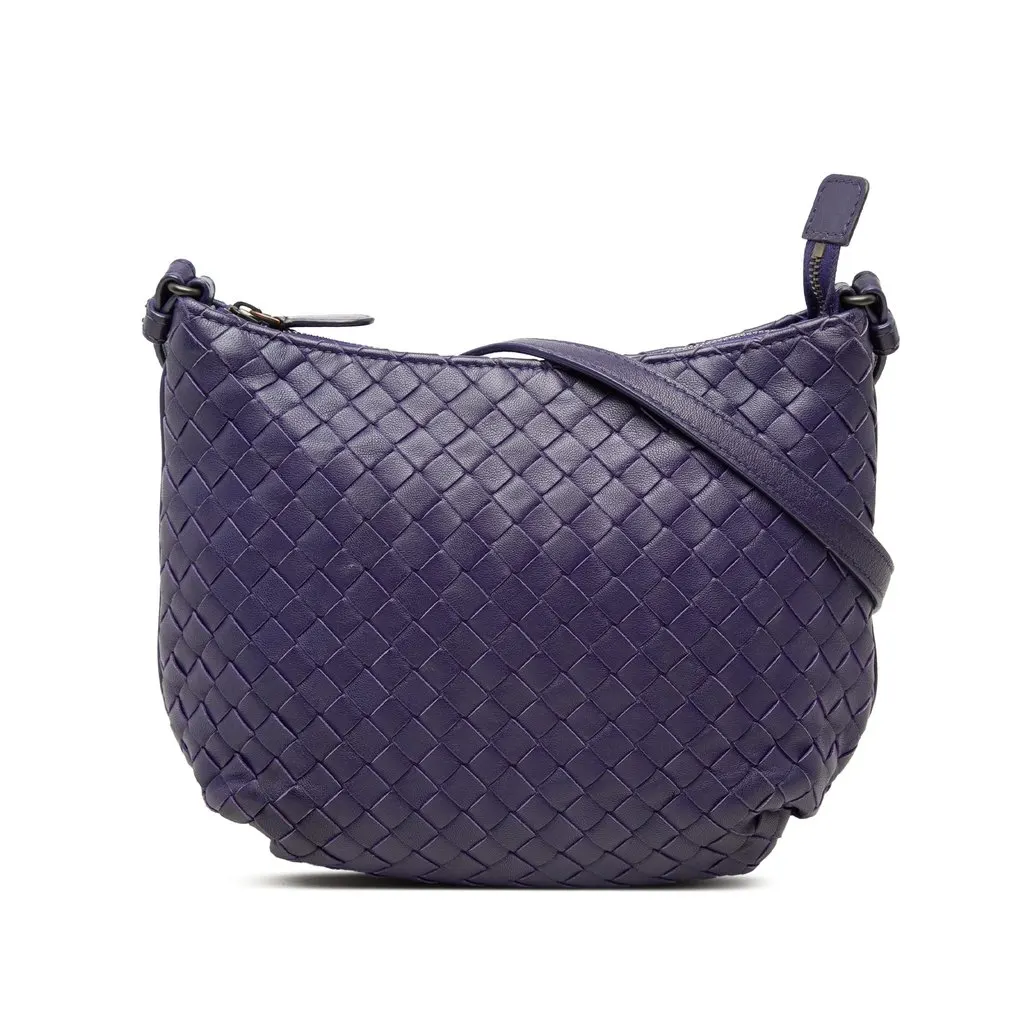 Bottega Veneta Small Nappa Intrecciato Crossbody Purple Leather Very good - Front View