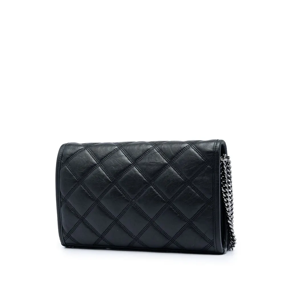 Saint Laurent Quilted Diamond Lambskin Becky Wallet on Chain Black Leather Very good - Back View