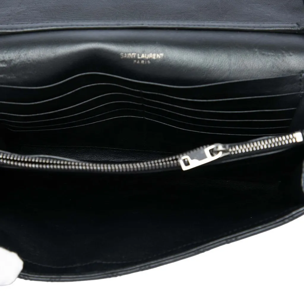 Saint Laurent Quilted Diamond Lambskin Becky Wallet on Chain Black Leather Very good - Model View