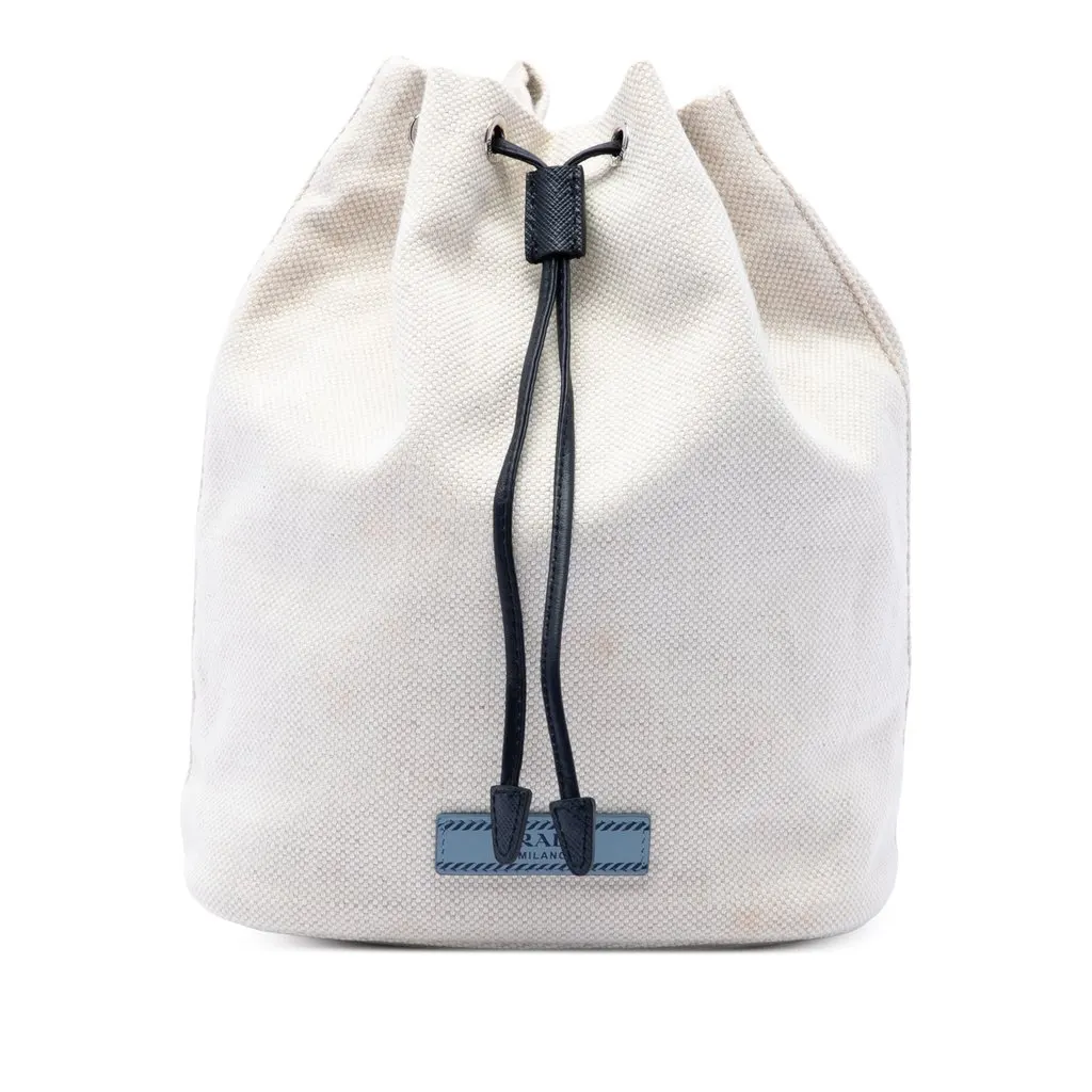 Prada Canvas Mistolino Drawstring Pouch White Very good - Front View