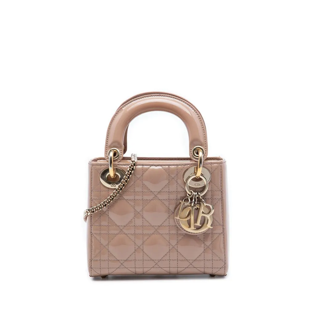 Dior Mini Patent Cannage Lady Dior Brown Leather Very good - Front View
