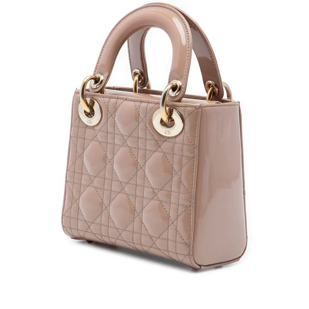 Dior Mini Patent Cannage Lady Dior Brown Leather Very good - Back View