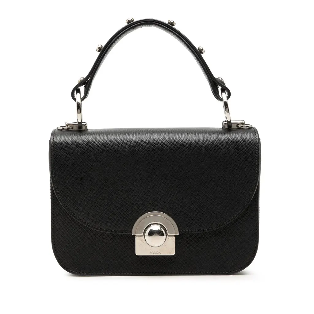 Prada Saffiano Lux Arcade Satchel Black Leather Good - Front View